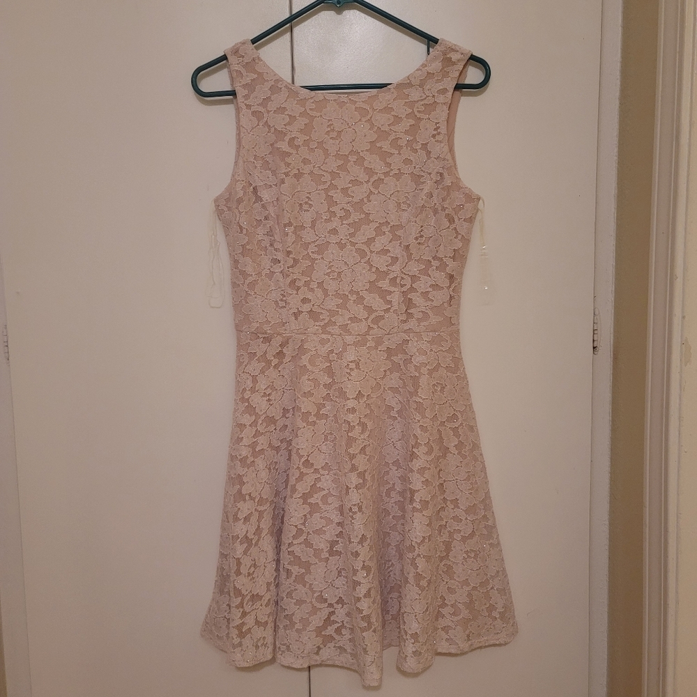 Speechless pink sparkly floral mesh dress